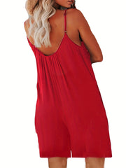  Women's V Neck Solid Cami Romper