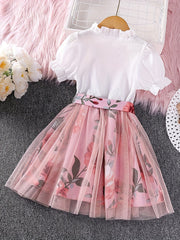 Girls Boho Flowers Print Button Up Short Sleeve Casual Dress