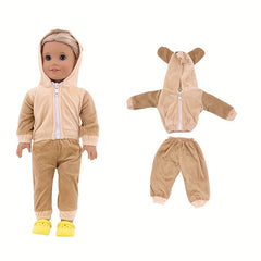 Plush Doll Bear Hoodie & Pants Set Soft Fabric Ideal Gift for Kids