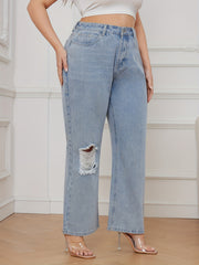  Ripped High Rise Straight Leg Jeans
