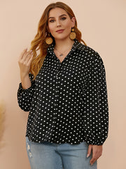  Polka Dot Print Lantern Sleeve Shirt