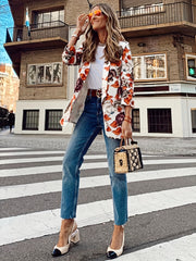 Floral Print Open Front Lapel Collar Blazer Casual Long Sleeve Blazer