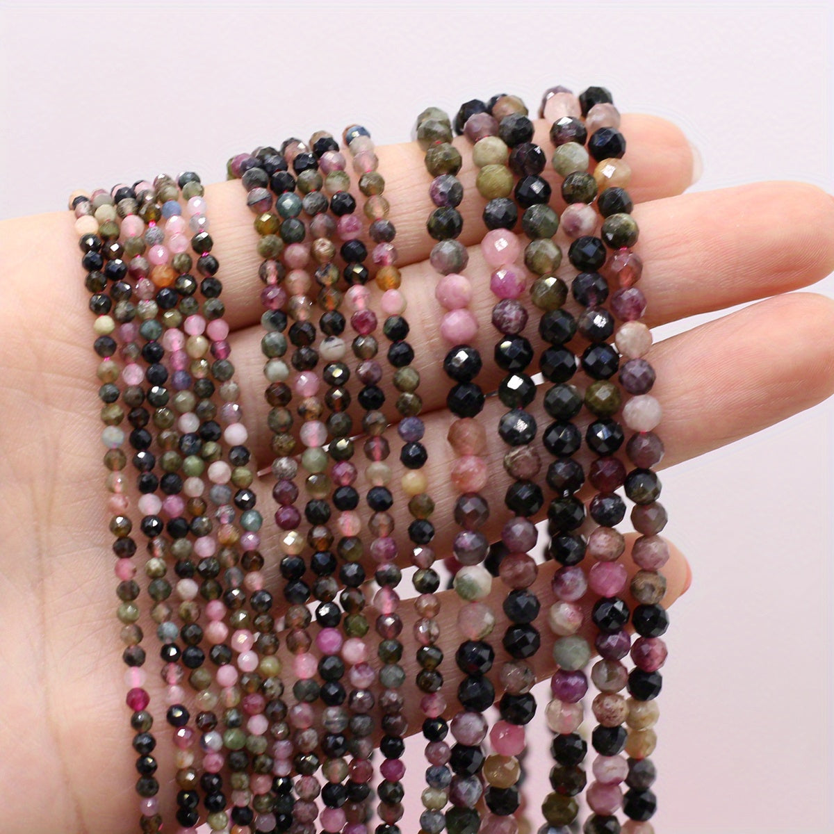 Tourmaline Faceted Small Beads Necklace 16 Inches