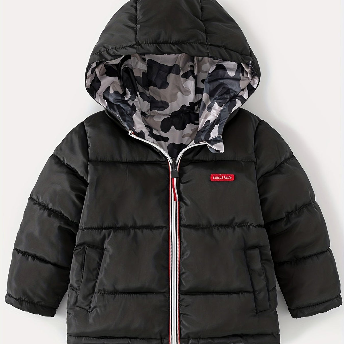 Boys Camo Puffer Coat Hooded Jacket Winter Warm Kids Clothes