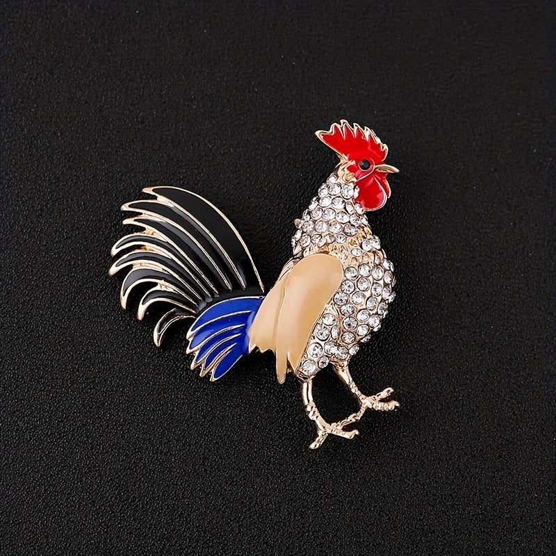 Rhinestone Chicken Rooster Brooch Pin Enamel Animal Lapel Pin