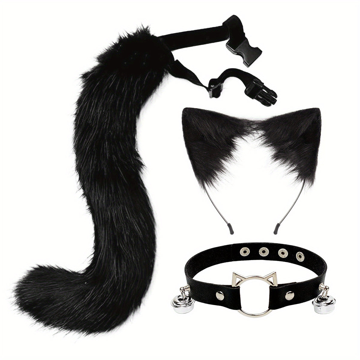 Cat Ears Cat Tail Set Fox Cosplay Cat Tail Accessories Strap Cat Ear Hair Hoop