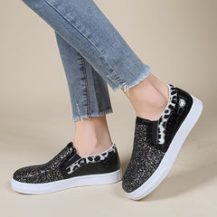 Women's Sequins Flat Loafers Slip On Low Top Sneakers Casual Canvas Shoes