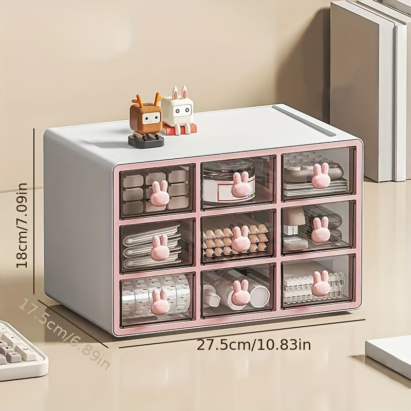 Plastic Cartoon Storage Box Desktop Organizer Nine Grids Keep Desk Tidy
