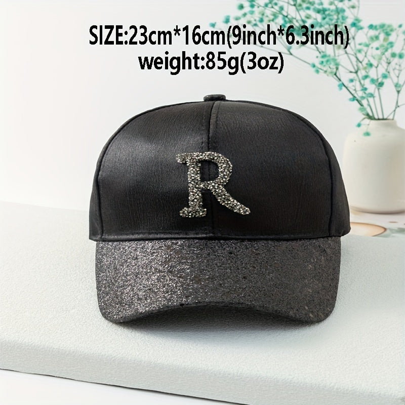 Rhinestone R Sparkle Baseball Cap Vintage Sunscreen Dad Hat
