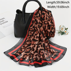 Vintage Leopard Print Chiffon Scarf Boho Shawl Head Wrap