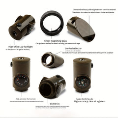 7-in-1 Survival Whistle with Compass, Flashlight & Thermometer