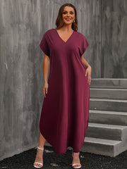  Casual Dress Women's Plus Solid Batwing Sleeve V Neck