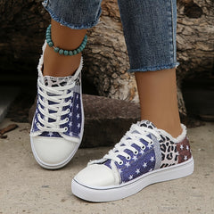 Leopard & Star Print Canvas Shoes Lace Up Low Top Sneakers