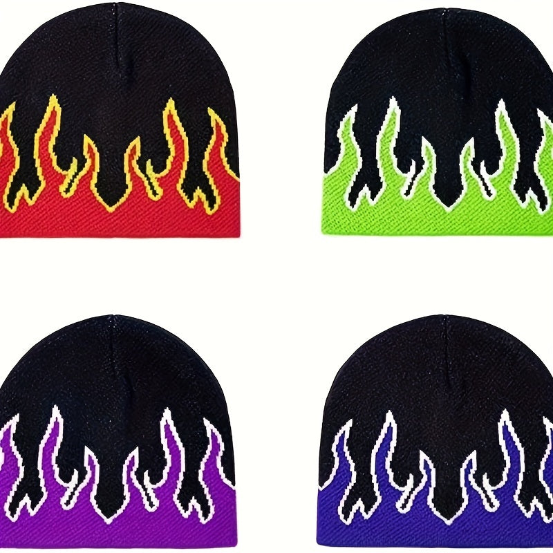 Y2K Flame Jacquard Beanie Unisex Hip Hop Knit Hat