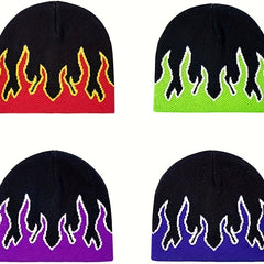Y2K Flame Jacquard Beanie Unisex Hip Hop Knit Hat