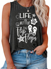  Casual Tank Top Women's Plus Slogan Graphic Print Round Neck Tank Top