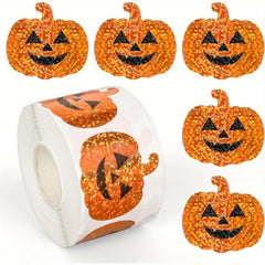 500pcs Holographic Pumpkin Face Stickers Orange Glitter Decals
