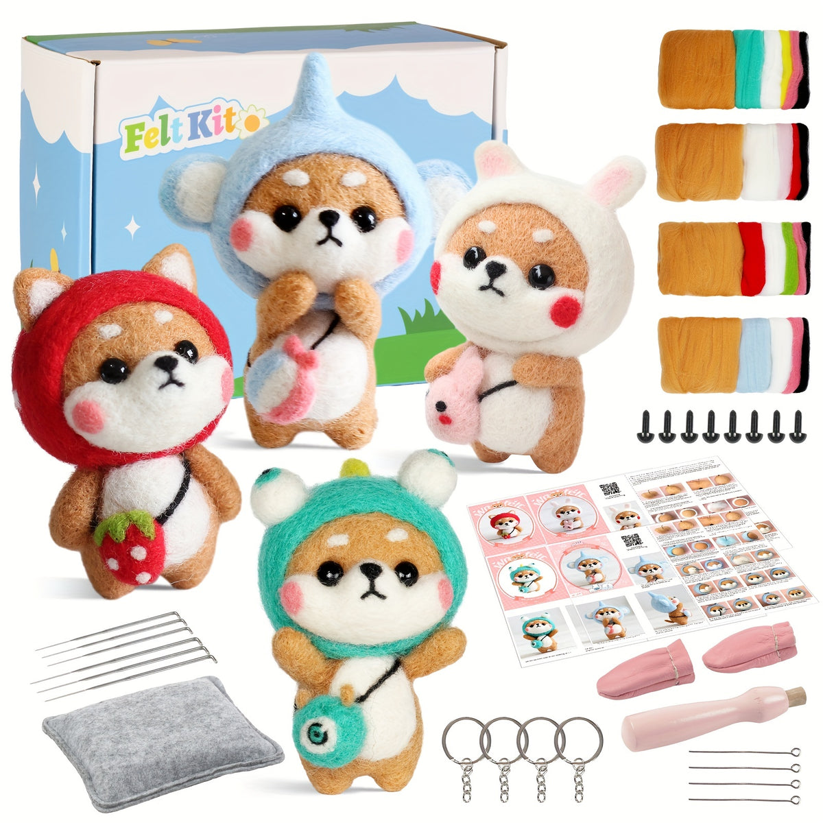 Needle Felting Kit for Beginners Dog Shiba DIY Craft Material Package