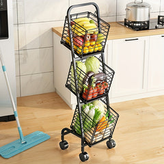3 Tier Metal Market Basket with Wheels - Ideal for Fruits & Veggies