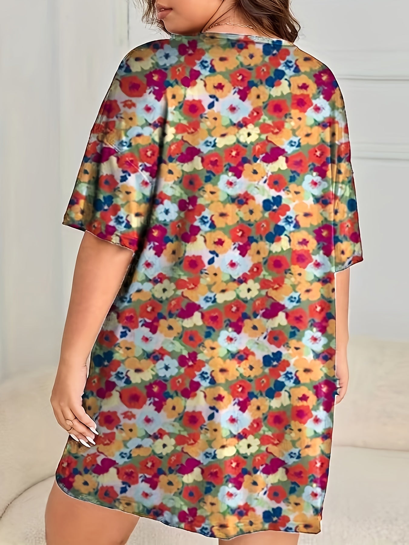  Floral Print Short Sleeve Sleep Dress