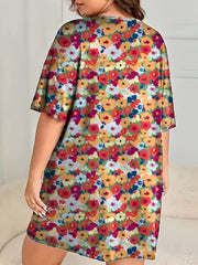  Floral Print Short Sleeve Sleep Dress