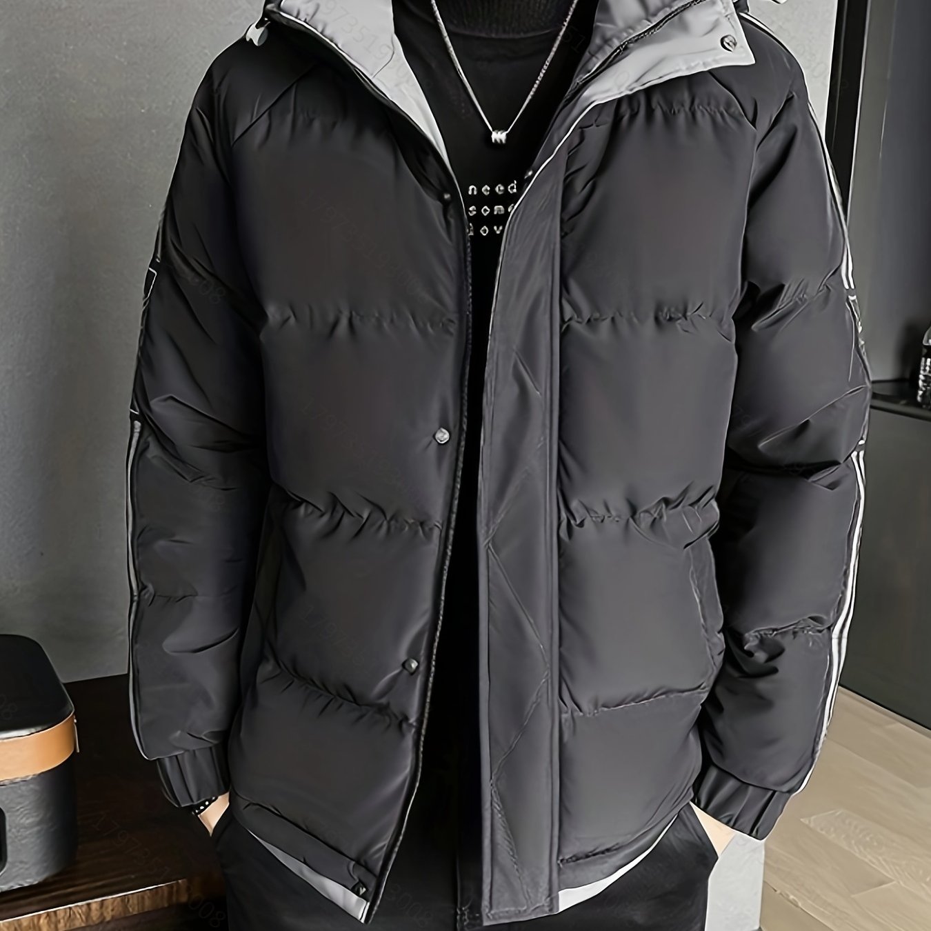 Men's Warm Hooded Zip Up Cotton Padded Jacket for Fall Winter