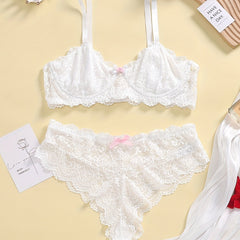  Floral Lace Bow Knot Bra & Underwear Lingerie Set