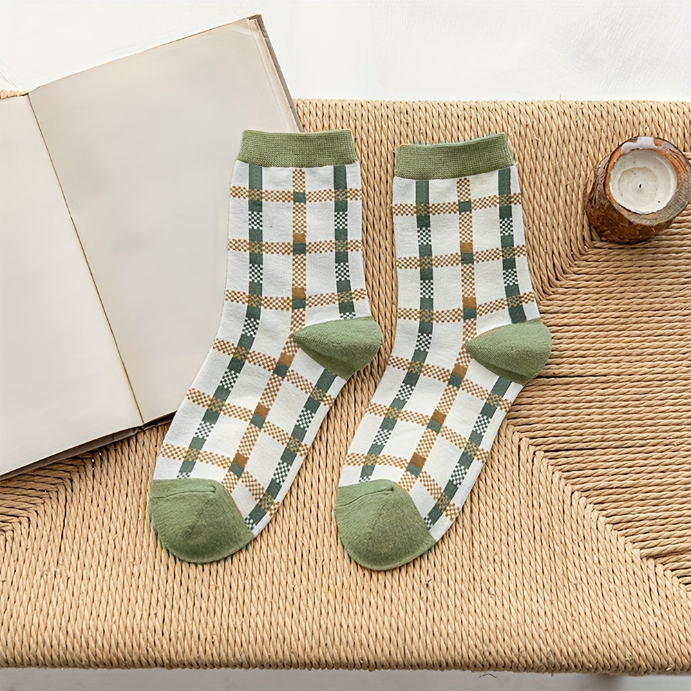 Floral & Plaid Print Socks - Women's Mid Tube Stockings