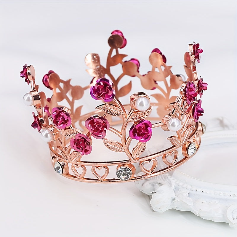 Children's Alloy Round Leaf Rose Flower Crown Headdress