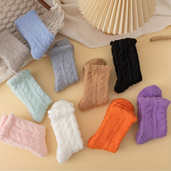 6 Pairs Solid Fuzzy Socks Comfy & Warm Mid Tube Women's Stockings