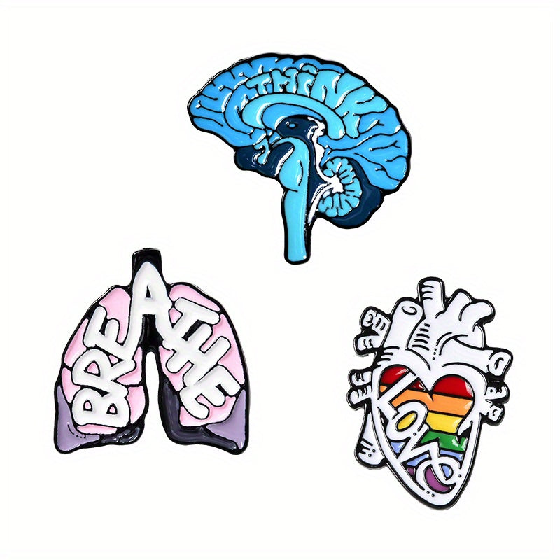 3pcs Mental Health Enamel Pins Brain Brooches Lapel Badges Jewelry