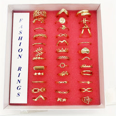 36pcs Mixed Golden Ring Set for Daily Decoration