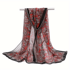 Vintage Paisley Print Chiffon Scarf Thin Summer Shawl Silk Head Wrap