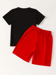 Boys' T Shirt and Shorts Set, Elastic Waistband, Contrast Letter Print