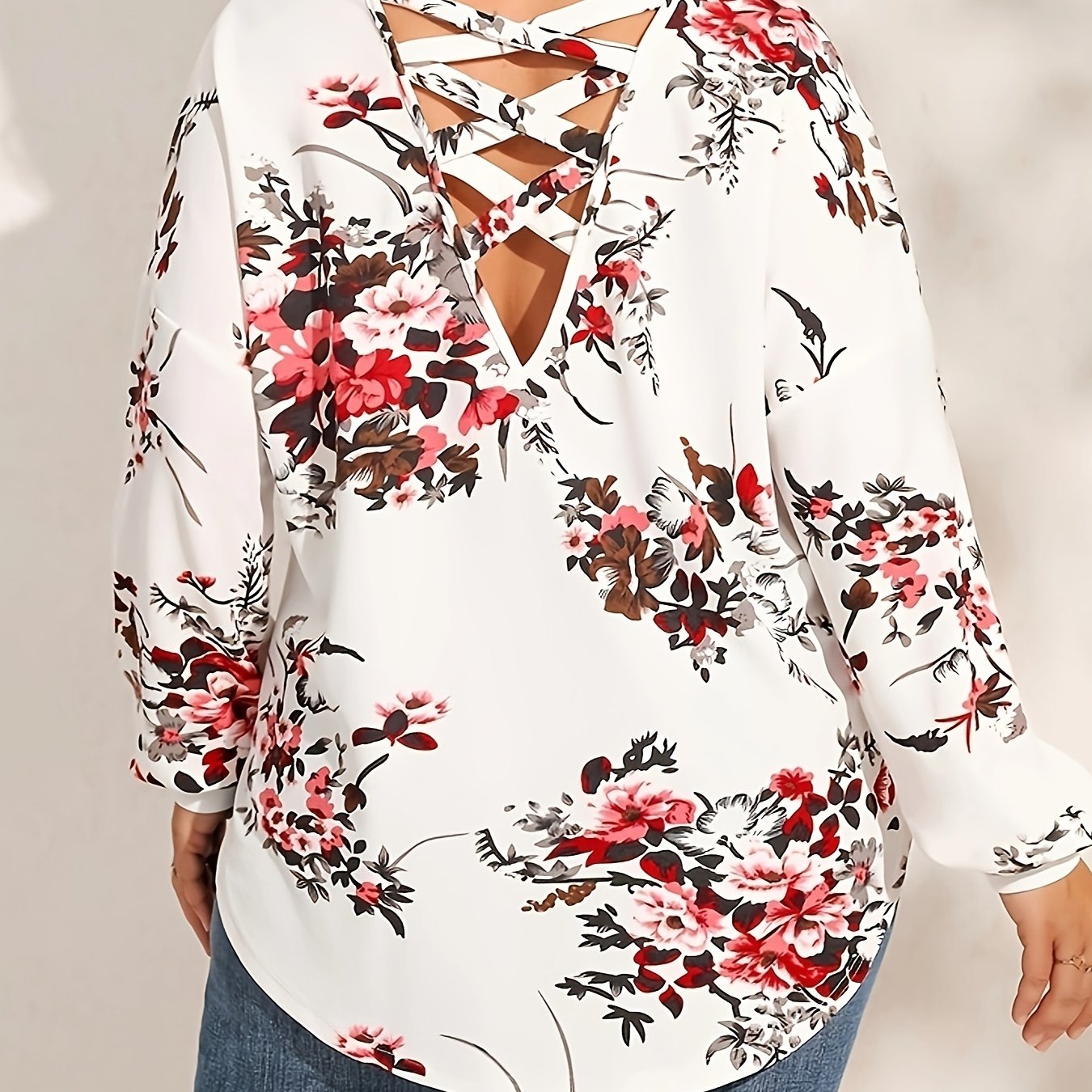  Floral Print Long Sleeve Tunic Shirt