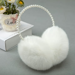 Women's Beige Pearl Winter Earmuffs Soft Fleece Lined Headband