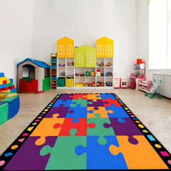 Colorful Puzzle Seating Rug for Nursery School Learning Area