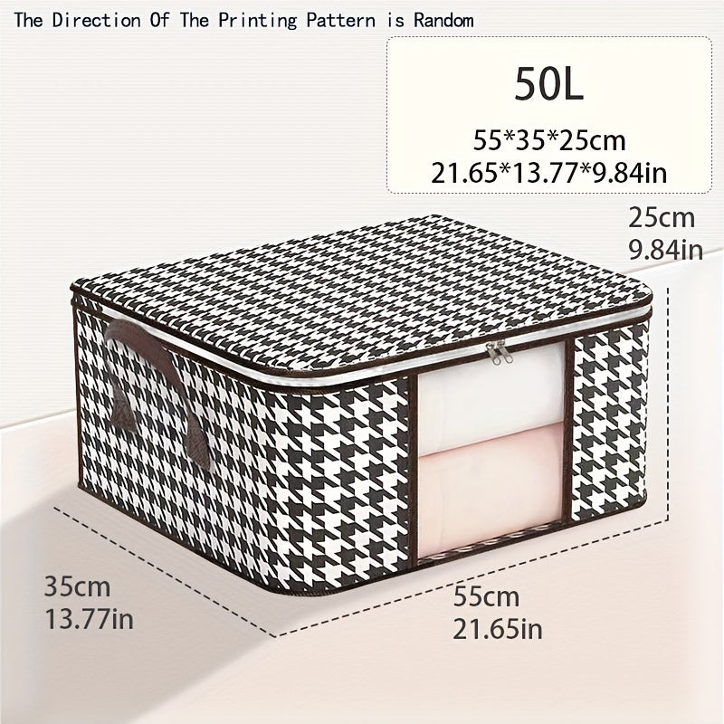 1pc 50 75L Houndstooth Storage Bag Blanket Zipper Large Organizer Dustproof
