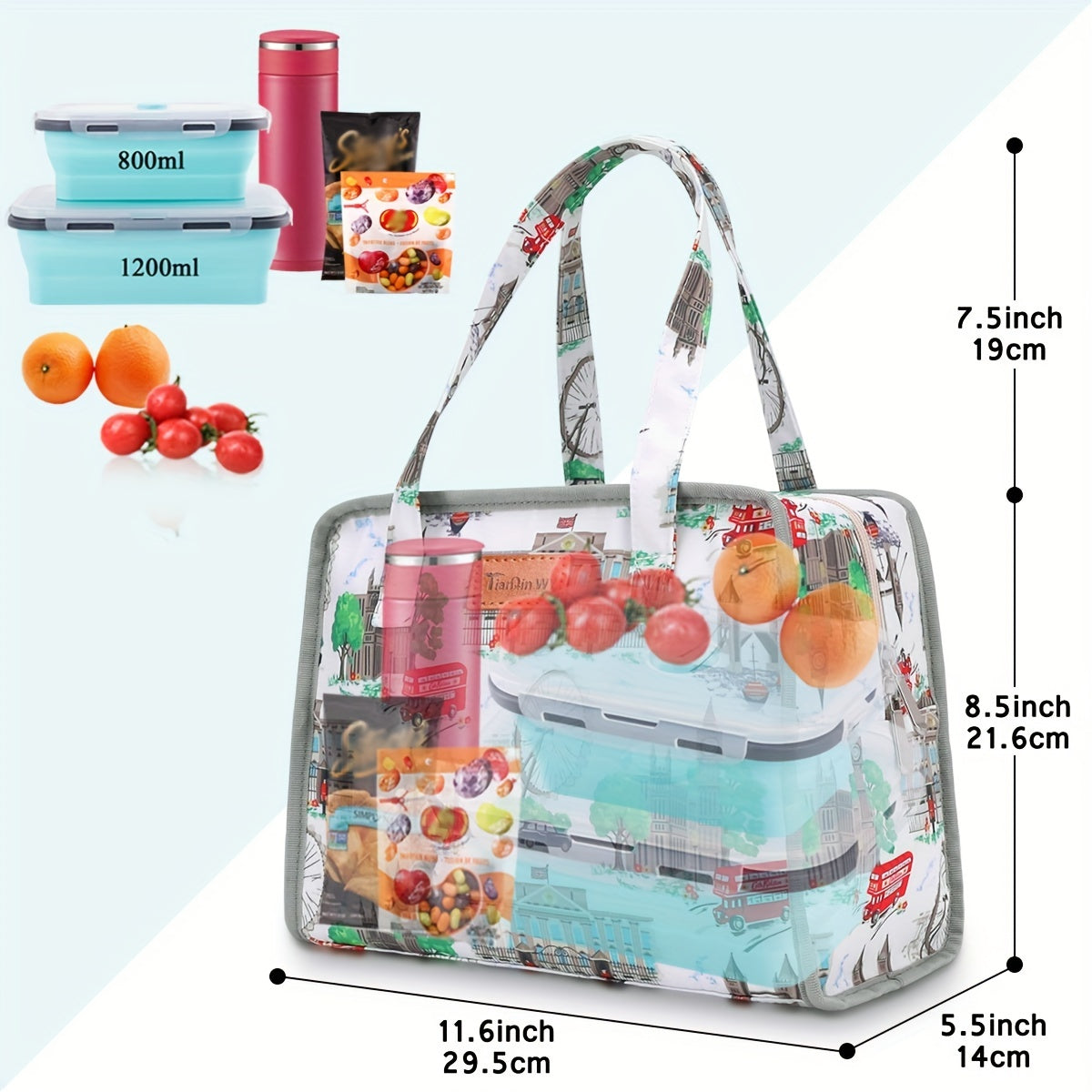 Floral Print Insulated Lunch Bag for Outdoor Picnics