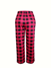 Women's Plus Plaid Print High Rise Stretch Pants