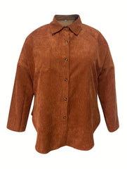  Corduroy Button Up Collar Shacket