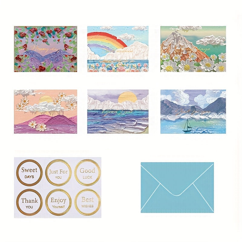 6 High Painting Greeting Cards Handwritten Blessings Blank Postcards