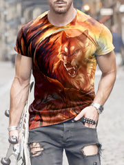 Wolf 3D Pattern Men's Graphic Tee Short Sleeve Comfy T-shirt