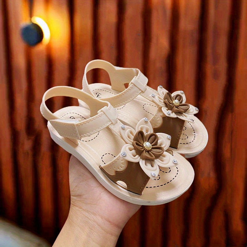 Girls Flower Open Toe Hook And Loop Sandals Non Slip Princess Shoes For Kids