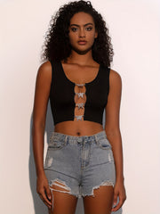 Butterfly Buckle Crew Neck Tank Top Sexy Sleeveless Crop Tank Top