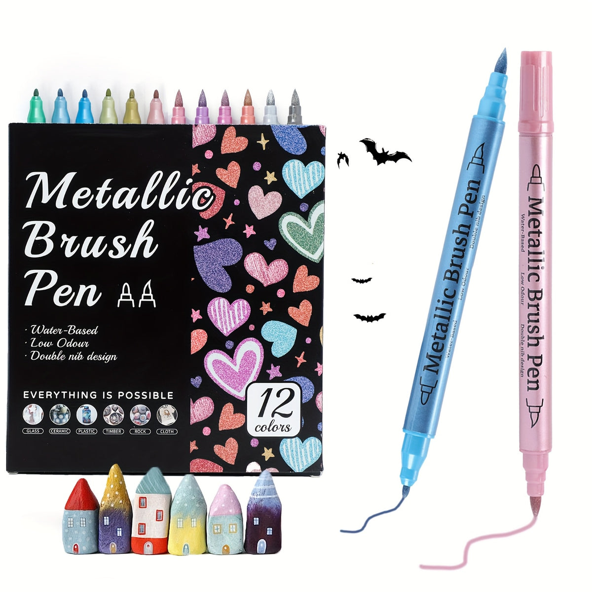 Metallic Marker Pens Dual Tip Acrylic Paint Markers for Art & Crafts