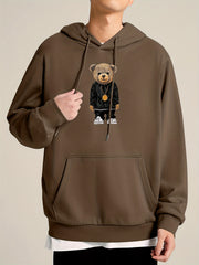 Teddy Bear Print Hoodie Men's Pullover Sweatshirt