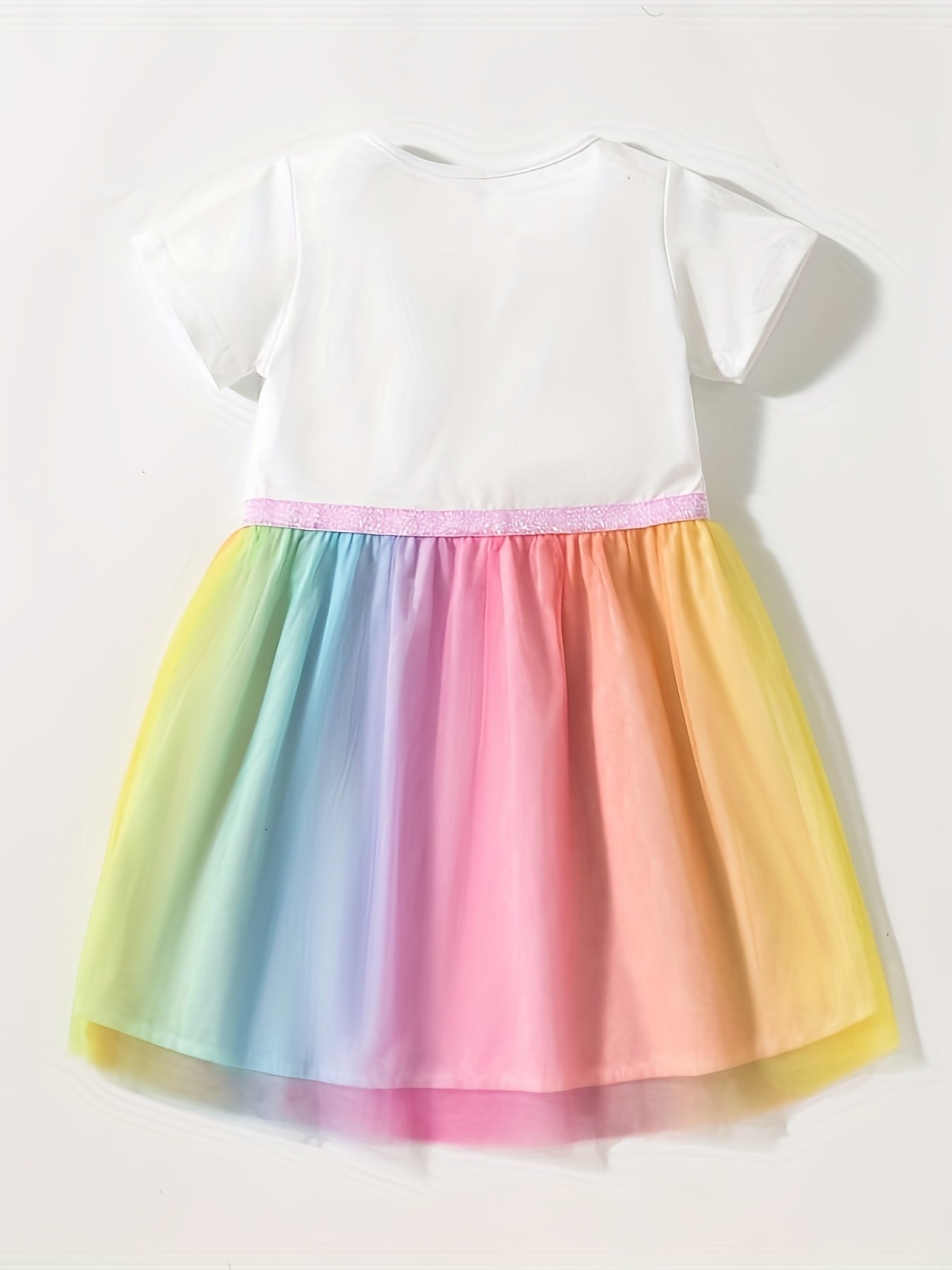 Girls Unicorn Mesh Princess Dress Short Sleeve Cotton TuTu Dress