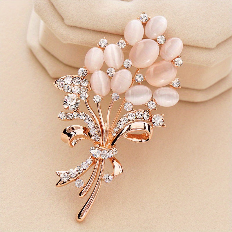 Golden Flower Bouquet Brooch Corsage Scarf Clip