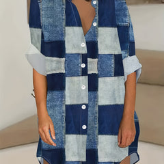 Denim Print Button Up Oversized Shirt